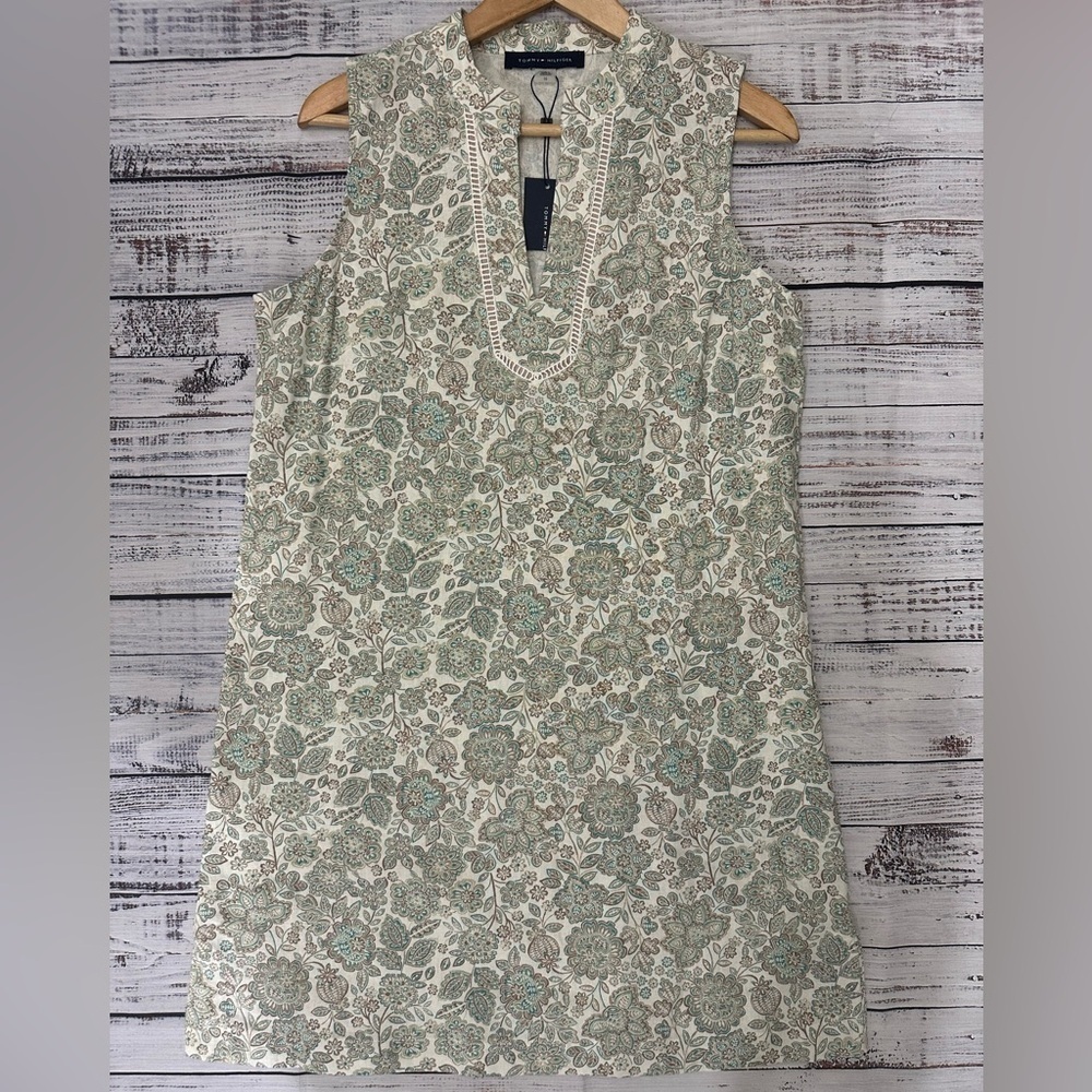 Tommy Hilfiger Linen blend Ivory and Sage Floral Midi Dress Sz. 10